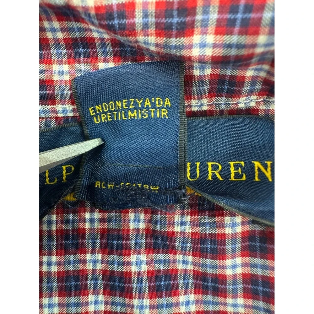 Ralph‎ Lauren Boys Long Sleeve Button Down Shirt Plaid Blue Red Size L 14 16